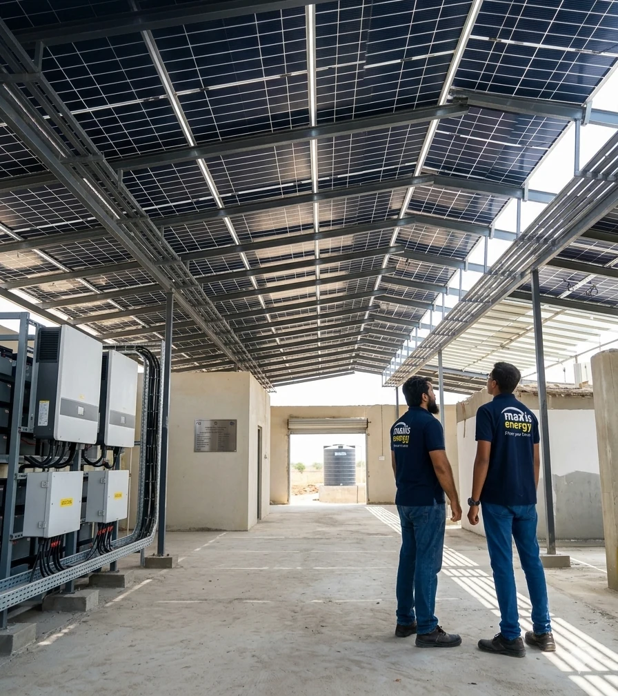 Installer fitting a residential rooftop solar panel